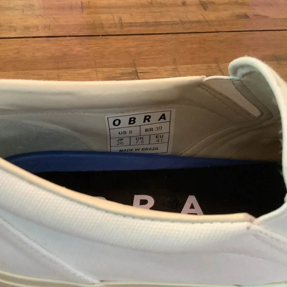 NIB OBRA Unisex Off-White Canvas Slip-On Shoes Made in Brazil Men’s 8-Wms 9.5